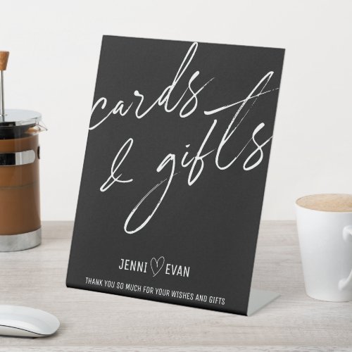 Modern Black Calligraphic Cards and Gifts Wedding Pedestal Sign