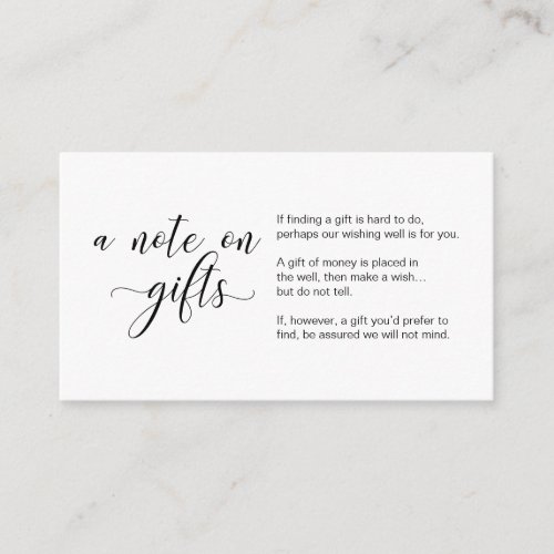 Modern black calligraphy A note on gifts Enclosure Card