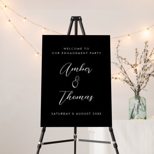 Modern Black Calligraphy Engagement Welcome Sign