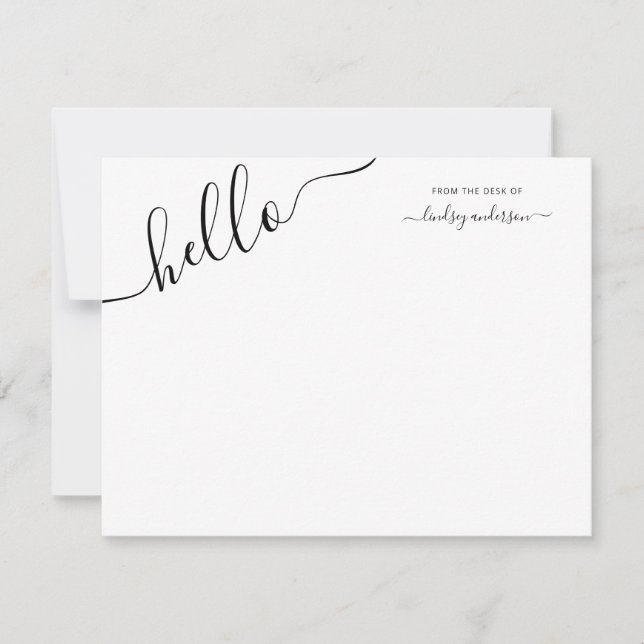 Modern Black Calligraphy Hello Personalized Note Card (Front)