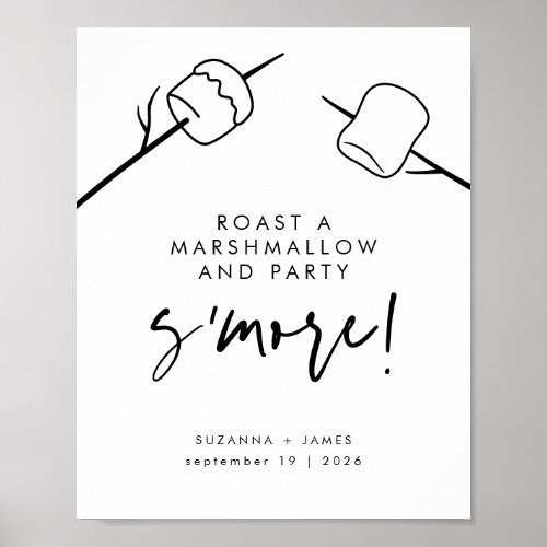 Modern Black Calligraphy Marshmallow Smores Bar Poster