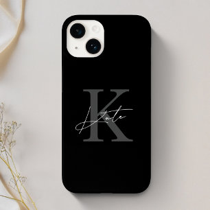 Modern Black Calligraphy Name Monogram Case-Mate iPhone 14 Case