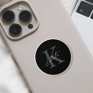 Modern Black Calligraphy Name Monogram PopSocket