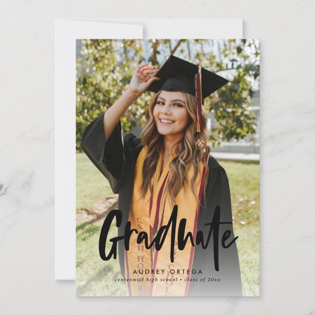 Modern Black Calligraphy Photo Graduation Invitation (Front)