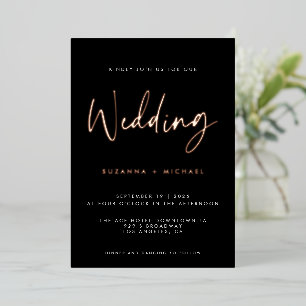 Modern Black Calligraphy Script Wedding Gold Foil Invitation