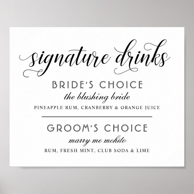 Modern Black Calligraphy Signature Drinks Sign (Front)