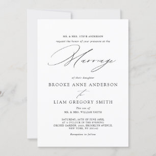 Modern Black Calligraphy Simple Minimalist Wedding Invitation