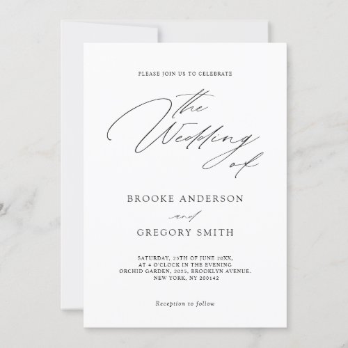 Modern Black Calligraphy Simple Minimalist Wedding Invitation