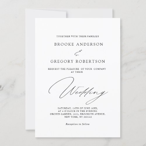 Modern Black Calligraphy Simple Minimalist Wedding Invitation