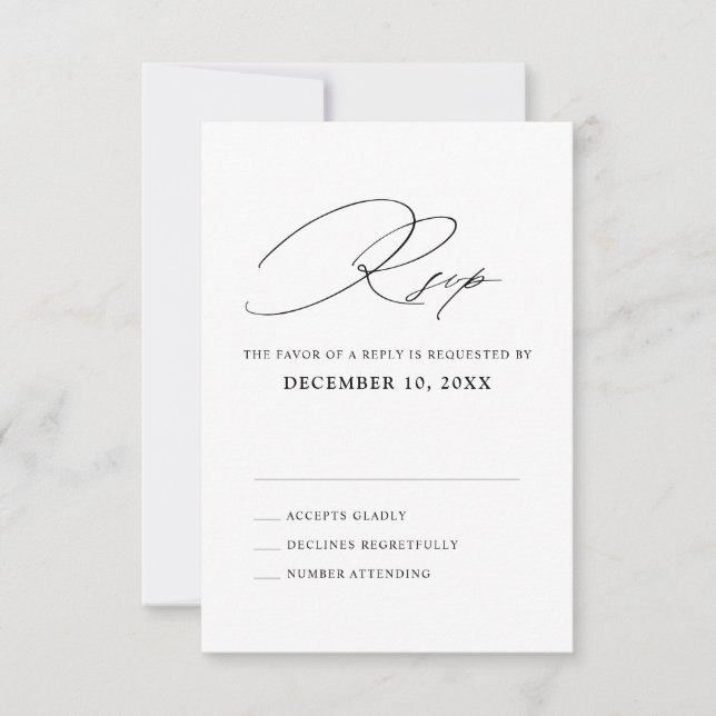 Modern Black Calligraphy Simple Minimalist Wedding RSVP Card (Front)