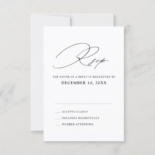Modern Black Calligraphy Simple Minimalist Wedding RSVP Card