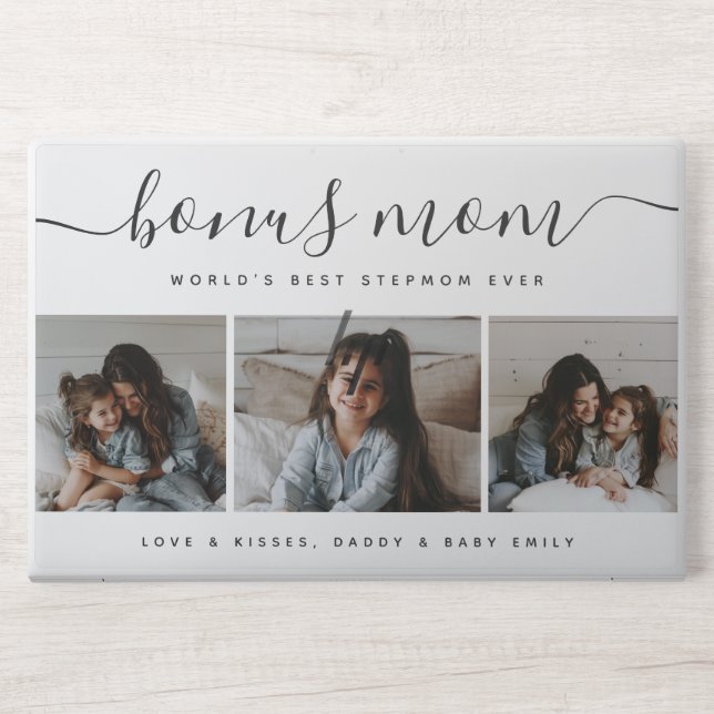 Modern Black Calligraphy Stepmom Photo Mothers Day HP Laptop Skin (Front)