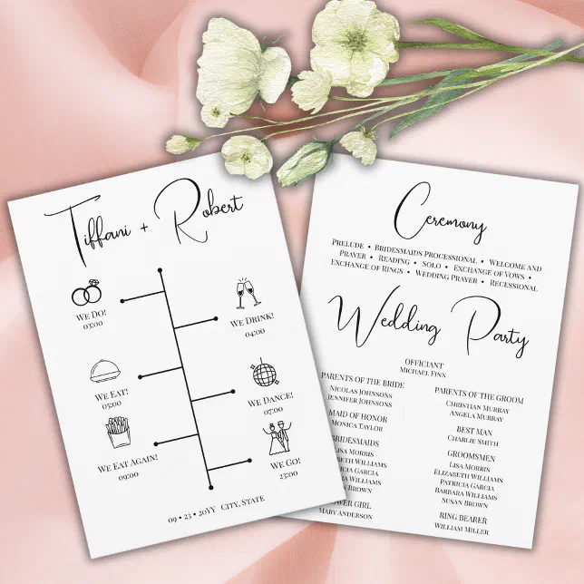 Program Caligrophy Modern Black Calligraphy Wedding Ceremony Program | Zazzle