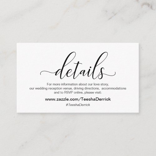 Modern black calligraphy, Wedding Details