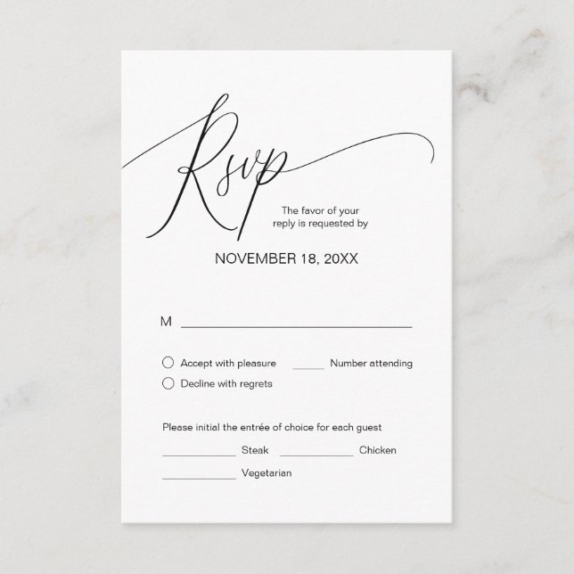 Modern Black Calligraphy, Wedding Dinner RSVP  Enclosure Card (Front)
