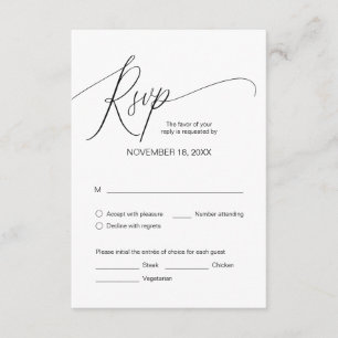 Modern Black Calligraphy, Wedding Dinner RSVP Enclosure Card
