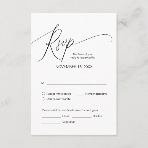 Modern Black Calligraphy Wedding Dinner RSVP  Enclosure Card