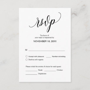 Modern Black Calligraphy, Wedding Dinner RSVP Enclosure Card