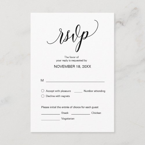 Modern Black Calligraphy Wedding Dinner RSVP Enclosure Card