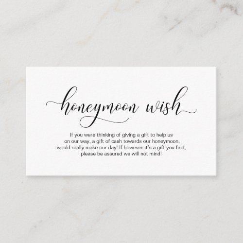 Modern black calligraphy Wedding Honeymoon Wish Enclosure Card