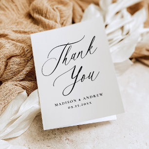 Modern Black Calligraphy Wedding Letterpress Thank You Card