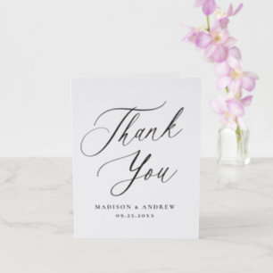 Modern Black Calligraphy Wedding Letterpress Thank You Card