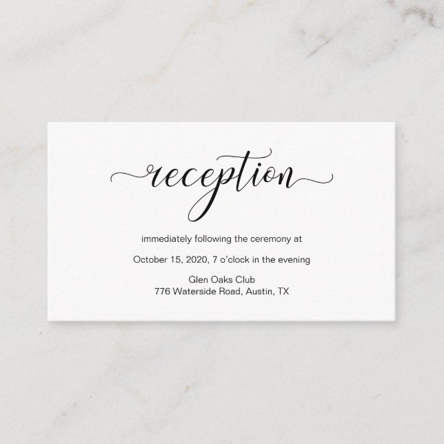 Modern black calligraphy, Wedding Reception Enclosure Card (Front)