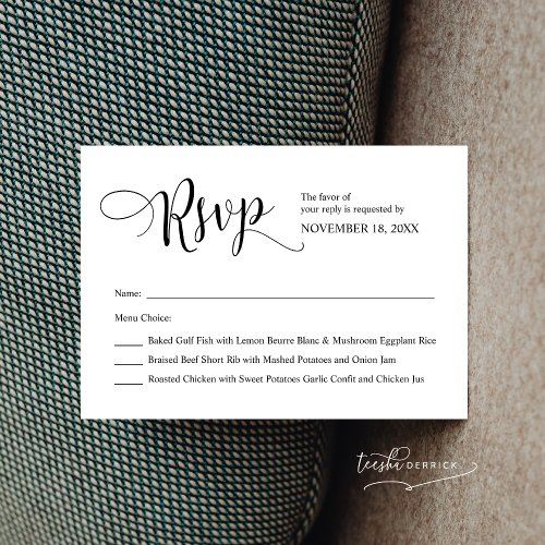 Modern Black Calligraphy Wedding RSVP Enclosure Card