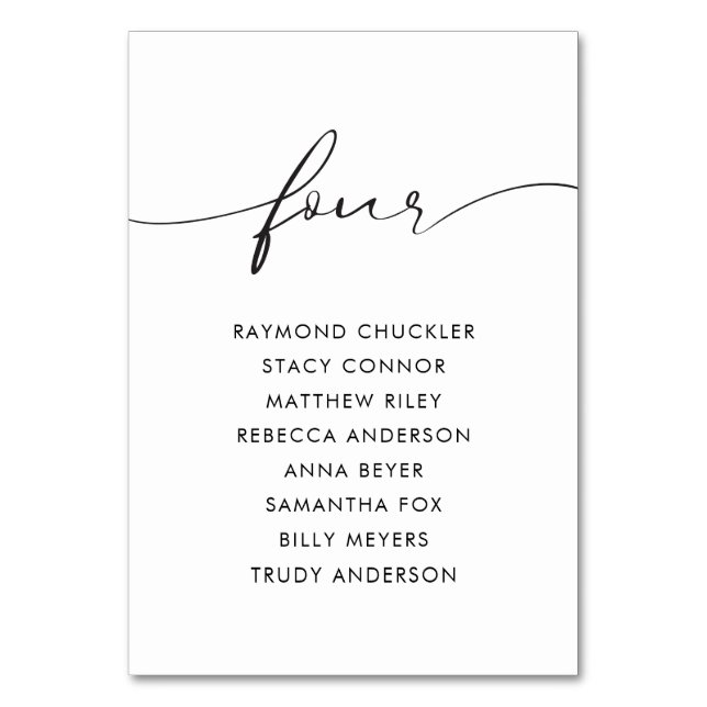 Modern Black Calligraphy Wedding Table Four Number (Front)