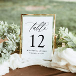 Modern Black Calligraphy Wedding Table Number<br><div class="desc">Elevate your wedding reception with our elegant wedding table number cards, featuring chic black calligraphy on a crisp white background. This timeless design is perfect for weddings of any style or season, offering a modern yet classic aesthetic that complements any decor. Customize each card with your names and wedding date...</div>