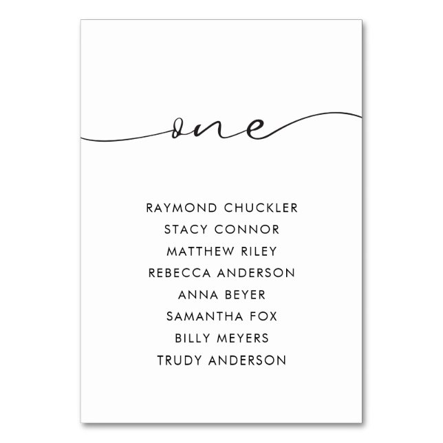 Modern Black Calligraphy Wedding Table One Number (Front)