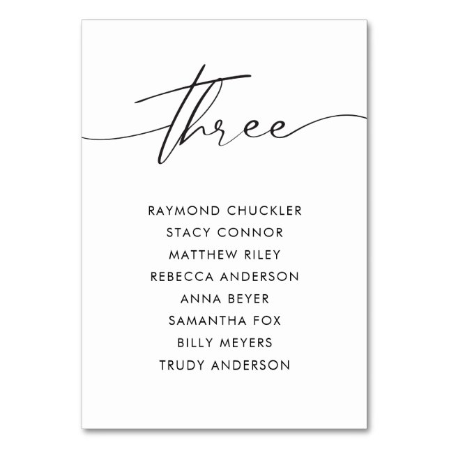 Modern Black Calligraphy Wedding Table Three Table Number (Front)