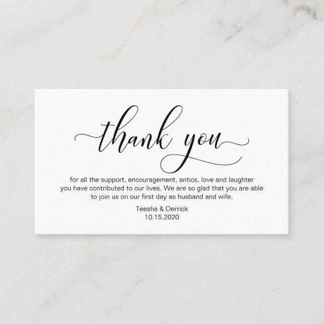Modern black calligraphy, Wedding Thank you Enclosure Card (Front)