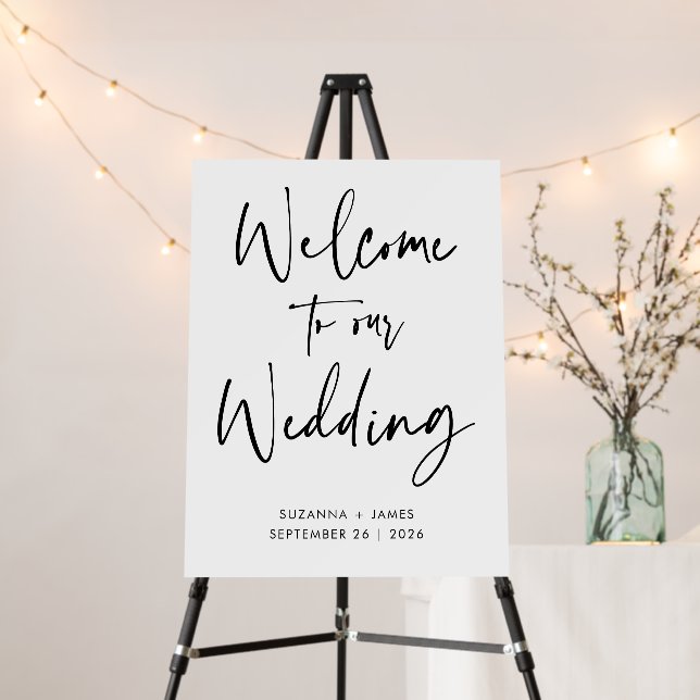 Modern Black Calligraphy Wedding Welcome Foam Board (In Situ (Stand))