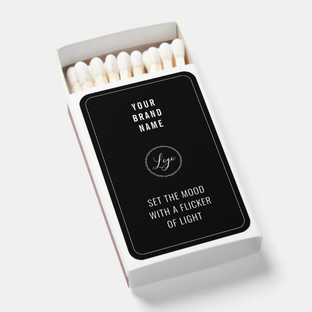Modern Black Candle Logo Personalized Matchboxes (Front Open)