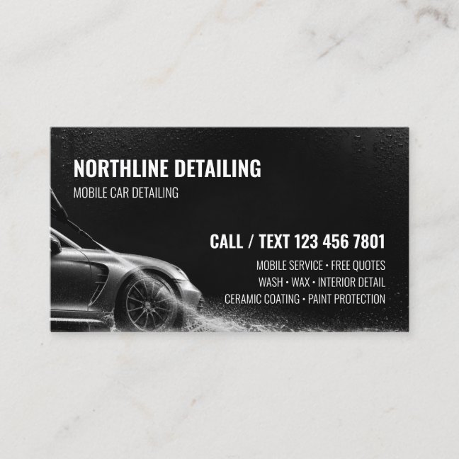 Modern Black Car Detailing Ceramic Coating QR Business Card