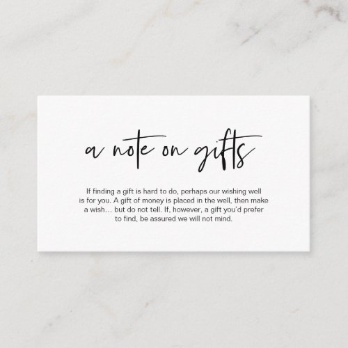 Modern black casual elegance font A note on gifts Enclosure Card