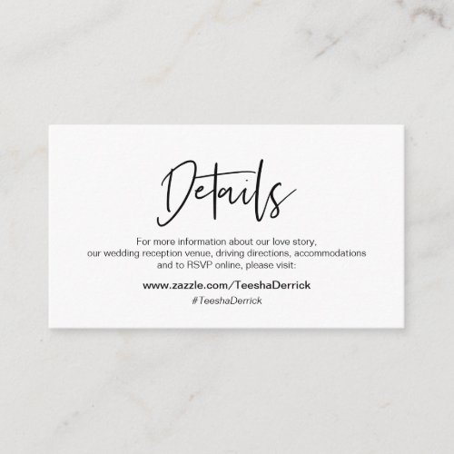 Modern black casual elegance font Our Details Enclosure Card