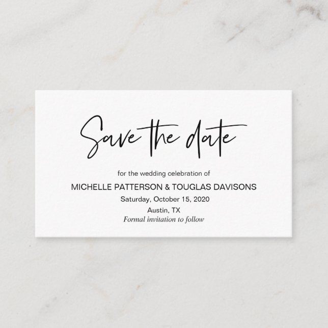 Modern black casual elegance font, Save the date Enclosure Card (Front)