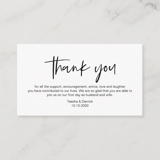 Modern black casual elegance font, Thank you Enclosure Card (Front)
