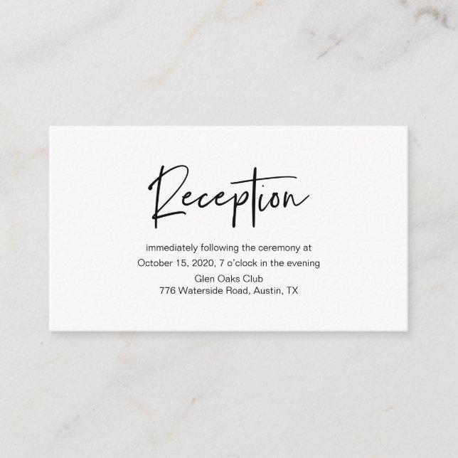 Modern black casual elegance, Wedding Reception Enclosure Card (Front)