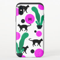 Modern Black Cat and Cactus Pattern