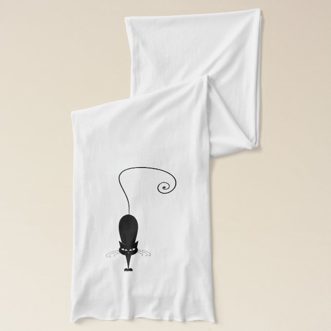 Modern Black Cat and Paw Prints Scarf (Left)