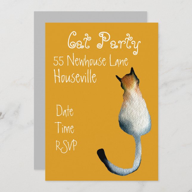 Modern black cat art cat dinner Party Invitation (Front/Back)