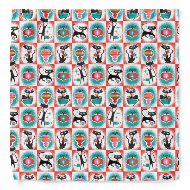 Modern Black Cat Christmas Bandana (Front)