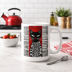 Modern Black Cat Graphic Art Coffee Mug