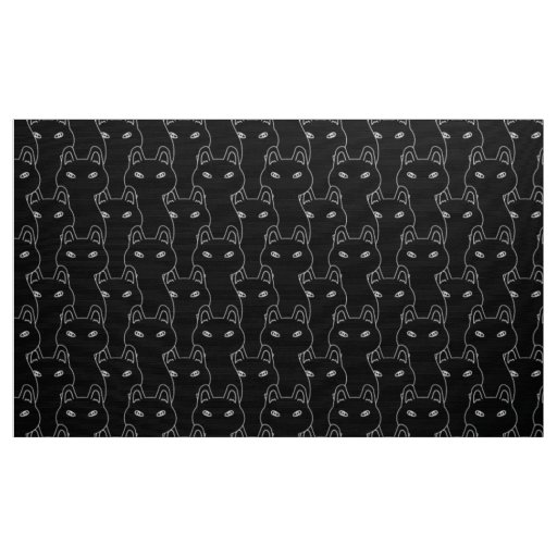 Modern Black cat line art pattern Fabric