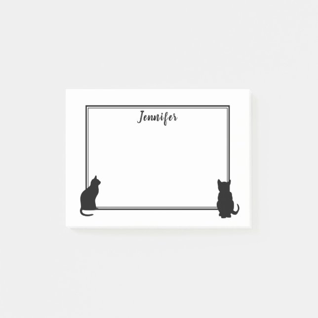 Modern Black Cat silhouettes white personalized Post-it Notes (Front)