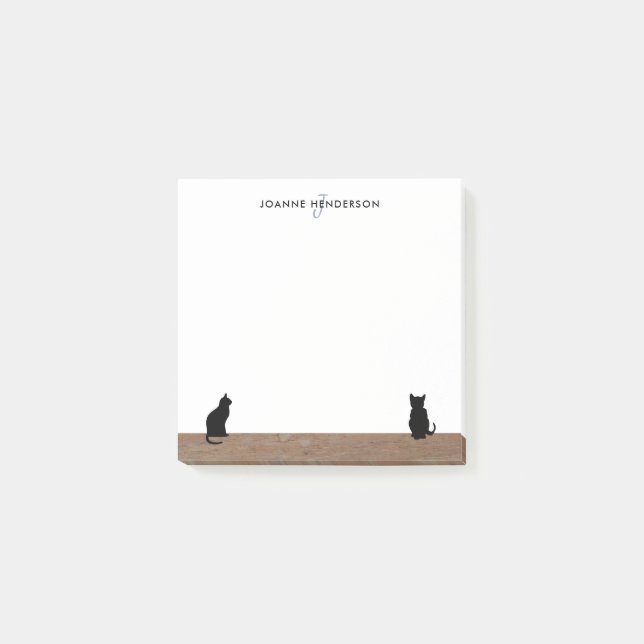 Modern Black Cats silhouettes monogram name Post-it Notes (Front)