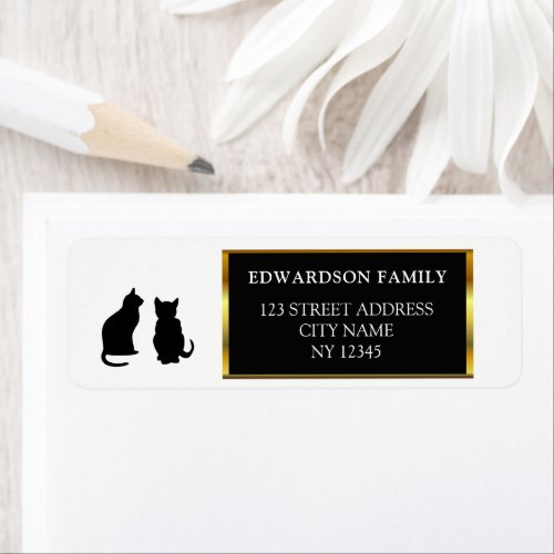 Modern black cats silhouettes return address label